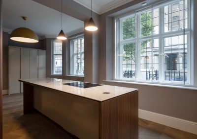 modern island with background window view